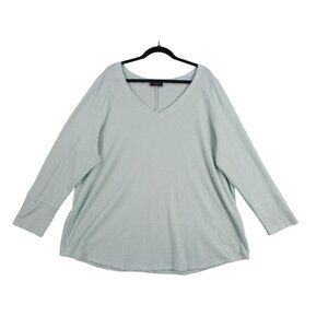 Lane Bryant Plus Size 22/24 Light Green V-Neck Waffle Knit Long Sleeve Top